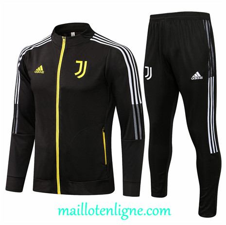 Thai Ensemble foot Juventus Veste Survetement Noir/Jaune 2021 2022 Col Haut