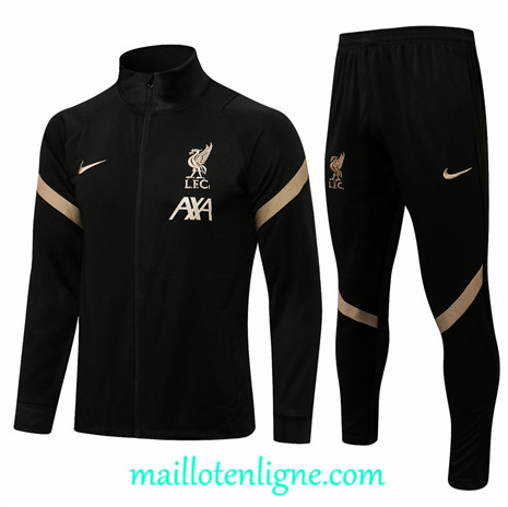 Thai Ensemble foot Liverpool Veste Survetement Noir 2021 2022 Col Haut