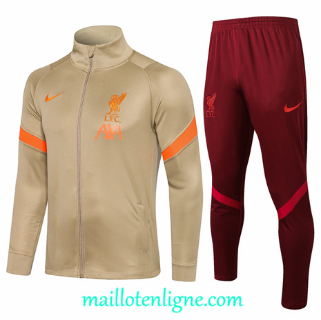 Thai Ensemble foot Liverpool Veste Survetement Kaki 2021 2022 Col Haut