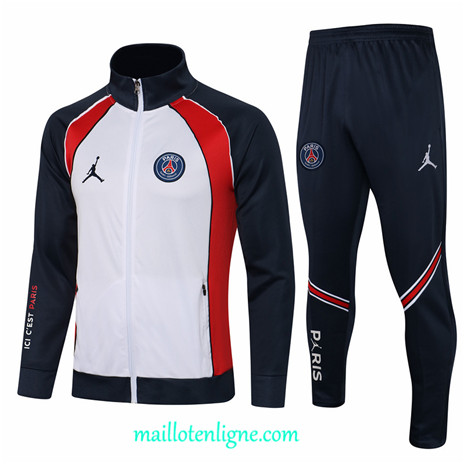 Thai Ensemble foot Jordan PSG Veste Survetement Blanc/Bleu Marine 2021 2022 Col Haut