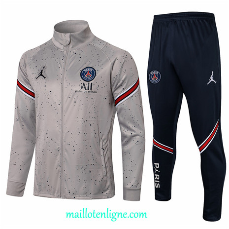 Thai Ensemble foot Jordan PSG Veste Survetement Gris Clair 2021 2022 Col Haut