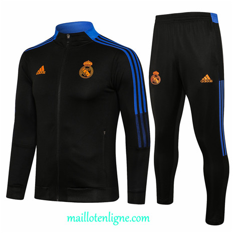 Thai Ensemble foot Real Madrid Veste Survetement Noir/Bleu 2021 2022