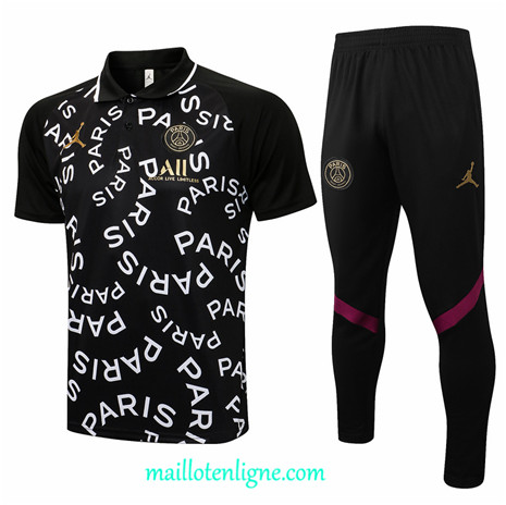 Thai Maillot de Ensemble Polo Jordan PSG Training Noir 2021 2022