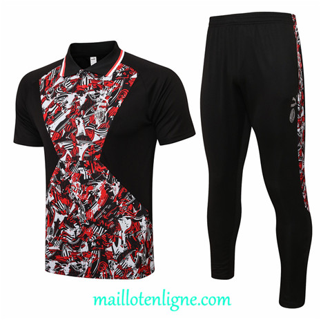 Thai Maillot Ensemble Polo AC Milan Training foot Noir/Rouge 2021 2022