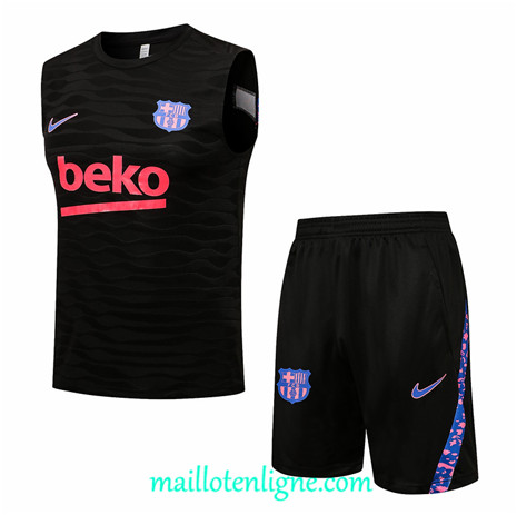 Thai Maillot Ensemble Barcelone Debardeur Training foot Noir 2021 2022