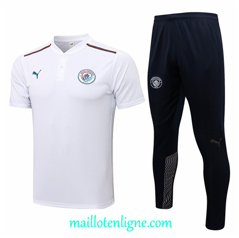 Thai Maillot Ensemble Polo Manchester City Training foot Blanc 2021 2022