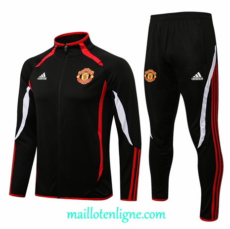 Thai Ensemble foot Manchester United Veste Survetement Noir/Blanc 2021 2022 Col Haut