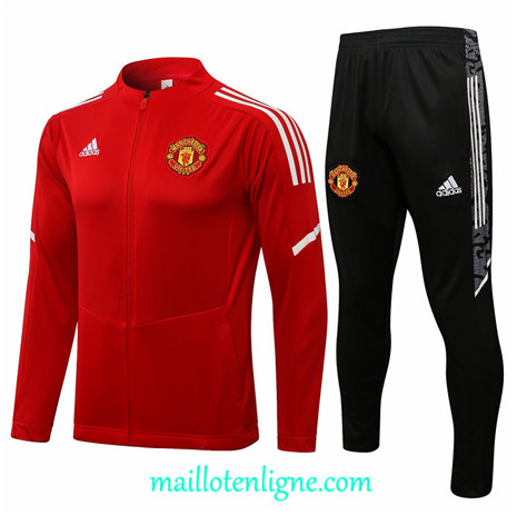 Thai Ensemble foot Manchester United Veste Survetement Rouge/Blanc 2021 2022 Col bas