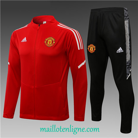 Thai Ensemble foot Manchester United Enfant Veste Survetement Rouge 2021 2022 Col bas