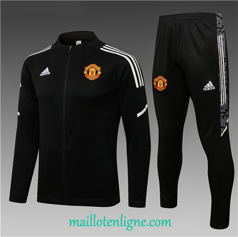 Thai Ensemble foot Manchester United Veste Survetement Champions League Enfant Noir 2021 2022