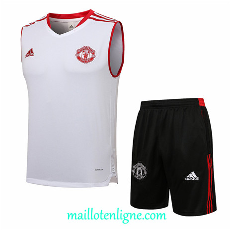 Thai Maillot Ensemble Manchester United Debardeur Training foot Blanc/Rouge 2021 2022