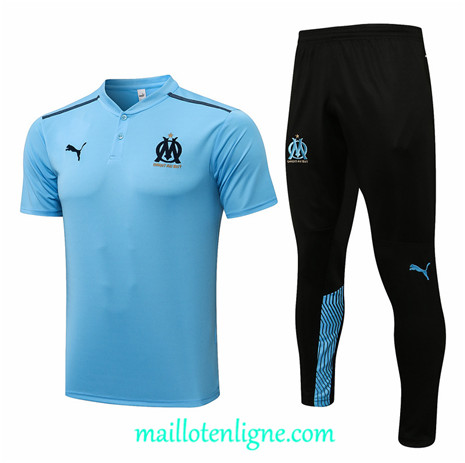 Thai Maillot Ensemble Polo Marseille Training foot Bleu clair 2021 2022