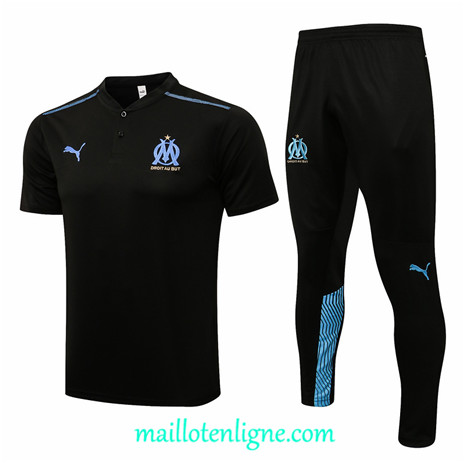 Thai Maillot Ensemble Polo Marseille Training foot Noir 2021 2022