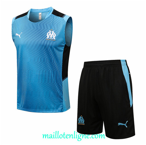Thai Maillot Ensemble Marseille Debardeur Training foot Bleu clair Rouge 2021 2022