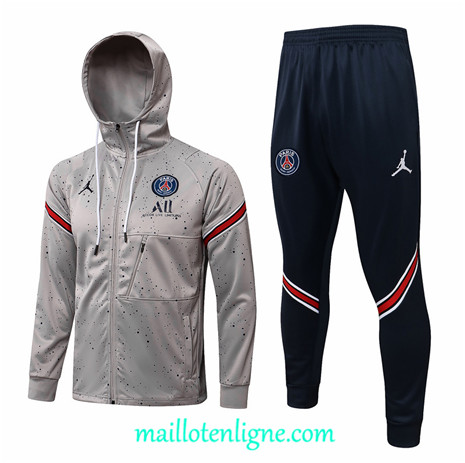 Thai Ensemble foot Jordan PSG Veste Survetement à Capuche Gris clair 2021 2022