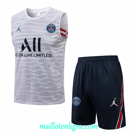 Thai Maillot Ensemble Jordan PSG Debardeur Training foot Blanc 2021 2022