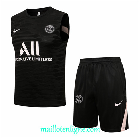 Thai Maillot Ensemble PSG Debardeur Training foot Noir 2021 2022