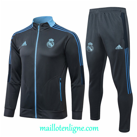 Thai Ensemble foot Real Madrid Veste Survetement Gris foncé/Bleu 2021 2022