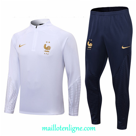 Thai Maillot Thai Ensemble France Survetement Enfant Blanc 2022 2023