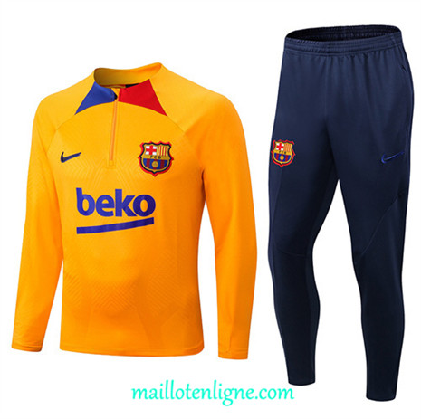 Thai Maillot Ensemble Barcelone Survetement Orange/Bleu 2022/2023 E773