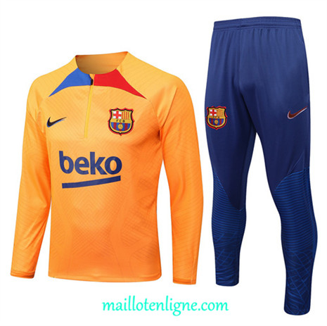 Thai Maillot Ensemble Barcelone Survetement Orange/Bleu 2022/2023 E774