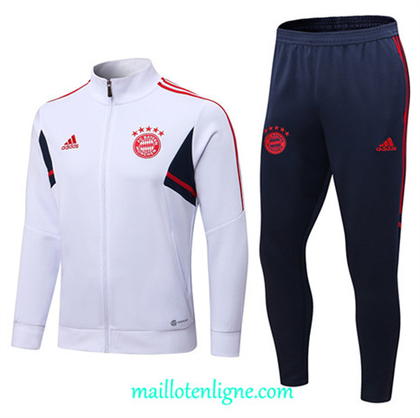 Thai Maillot Ensemble Bayern Munich Veste Survetement Blanc 2022/2023 E748