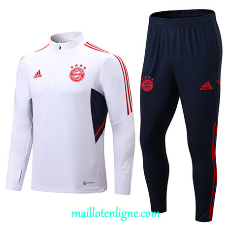 Thai Maillot Ensemble Bayern Munich Survetement Blanc/Noir 2022/2023 E751