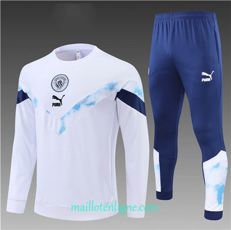 Thai Maillot Ensemble Manchester City Enfant Survetement Blanc/Bleu Marine 2022/2023 E1044