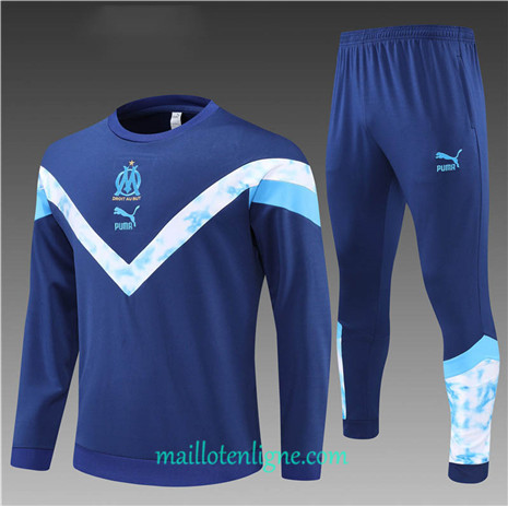 Thai Maillot Ensemble Marseille Enfant Survetement Bleu Marine 2022/2023 E1006