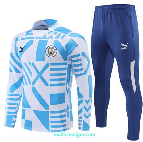 Thai Maillot Ensemble Manchester City Survetement Bleu/Blanc 2022/2023 E923