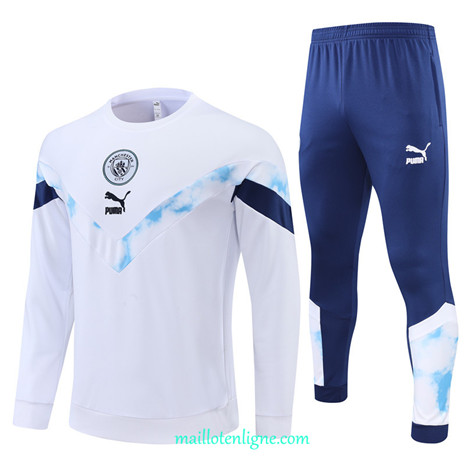 Thai Maillot Ensemble Manchester City Survetement Blanc/Bleu Marine 2022/2023 E924