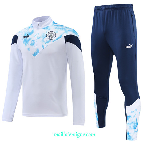 Thai Maillot Ensemble Manchester City Survetement Blanc/Bleu 2022/2023 E927