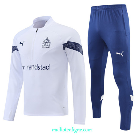 Thai Maillot Ensemble Marseille Survetement Blanc/Bleu 2022/2023 E809