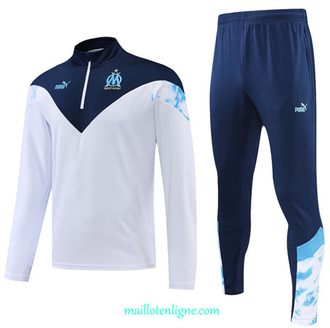 Thai Maillot Ensemble Marseille Survetement Blanc/Bleu Marine 2022/2023 E812