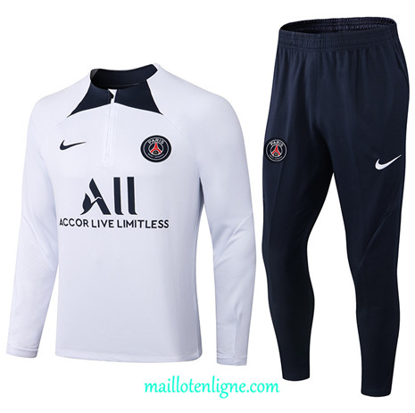 Thai Maillot Ensemble Paris PSG Survetement Blanc/Noir 2022/2023 E838