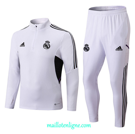 Thai Maillot Ensemble Real Madrid Survetement Blanc/Noir 2022/2023 E786