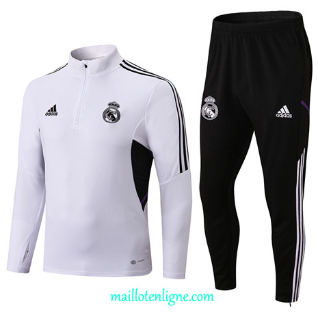 Thai Maillot Ensemble Real Madrid Survetement Blanc/Noir 2022/2023 E787