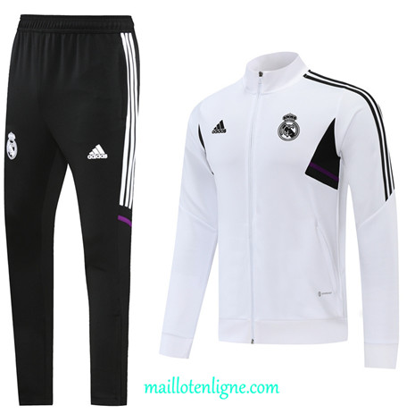 Thai Maillot Ensemble Real Madrid Veste Survetement Blanc/Noir 2022/2023 E792