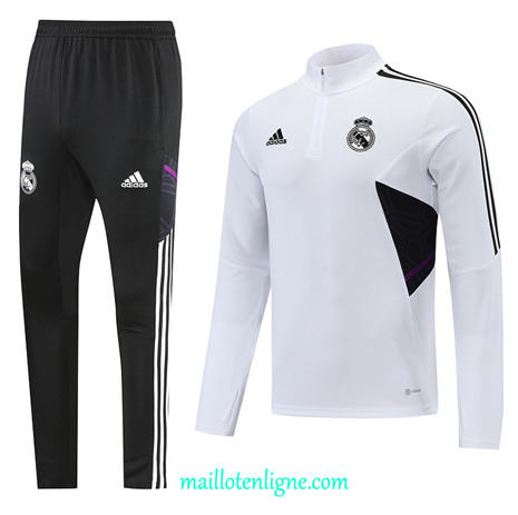 Thai Maillot Ensemble Real Madrid Veste Survetement Noir/Blanc 2022/2023 E795