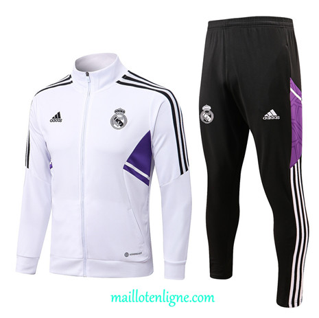 Thai Maillot Ensemble Real Madrid Veste Survetement Blanc/Noir 2022/2023 E797