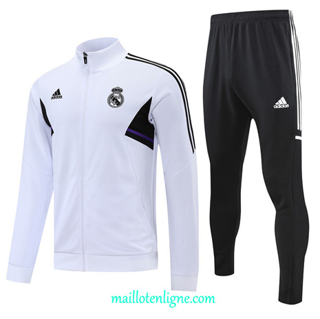 Thai Maillot Ensemble Real Madrid Veste Survetement Blanc/Noir 2022/2023 E799