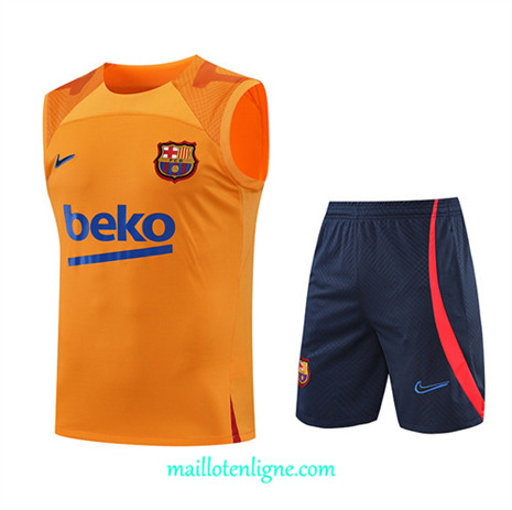 Thai Maillot Ensemble Barcelone Debardeur Training Orange/Bleu Marine 2022/2023 E1110