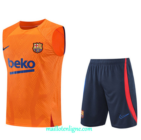 Thai Maillot Ensemble Barcelone Debardeur Training Orange/Bleu Marine 2022/2023 E1114