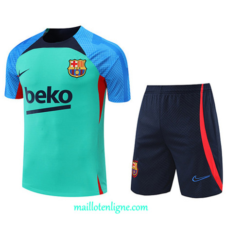 Thai Maillot Ensemble Barcelone + Short Training Vert/Bleu Marine 2022/2023 E1117