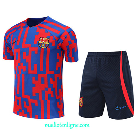 Thai Maillot Ensemble Barcelone + Short Training Rouge/Bleu Marine 2022/2023 E1118