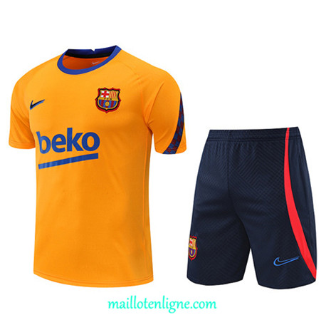 Thai Maillot Ensemble Barcelone + Short Training Orange/Bleu Marine 2022/2023 E1119