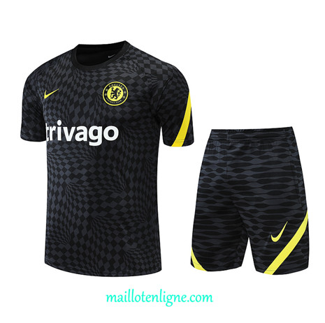 Thai Maillot Ensemble Chelsea + Short Training Noir/Gris 2022/2023 E1229