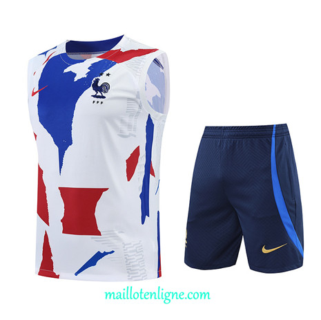 Thai Maillot Ensemble France Debardeur Training Blanc/Bleu Marine 2022/2023 E1197