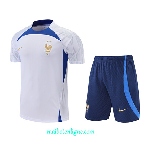 Thai Maillot Ensemble France + Short Training Blanc/Bleu 2022/2023 E1199