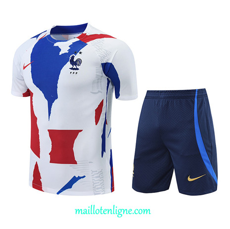 Thai Maillot Ensemble France + Short Training Blanc/Bleu Marine 2022/2023 E1201